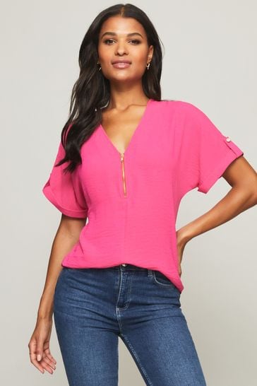 Lipsy Pink Bright Regular Zip Front T-Shirt