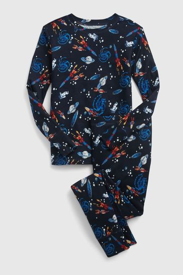 Gap Blue Organic Cotton Space Print Long Sleeve Pyjama Set