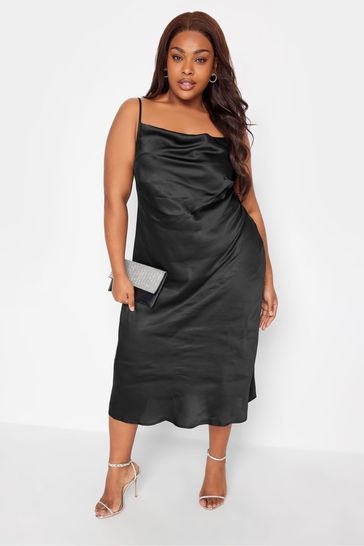 Black satin store cowl dress