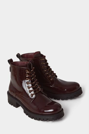 Joe Browns Red Patent Leather Style Lace Up Boots