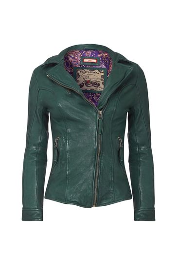 Buy Joe Browns Green Zip Up Leather Biker Jacket from Next Germany