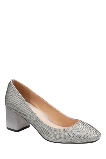 Ravel Grey Satin Block-Heel Court Shoes