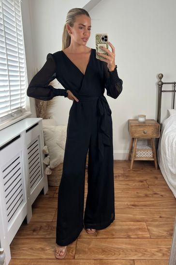 Buy Style Cheat Black Carly Wide Leg Wrap Jumpsuit from Next