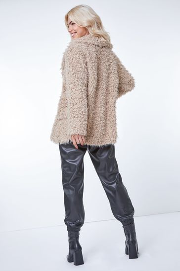 Asos design textured faux cheap fur coat