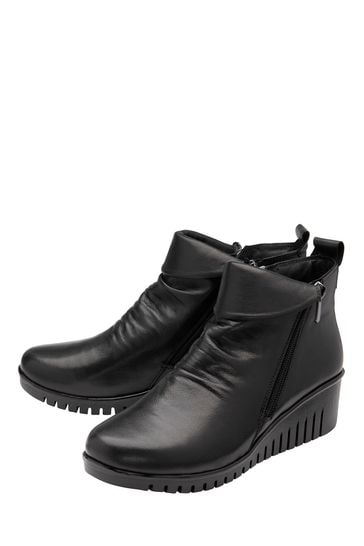 Ladies black leather sales wedge ankle boots