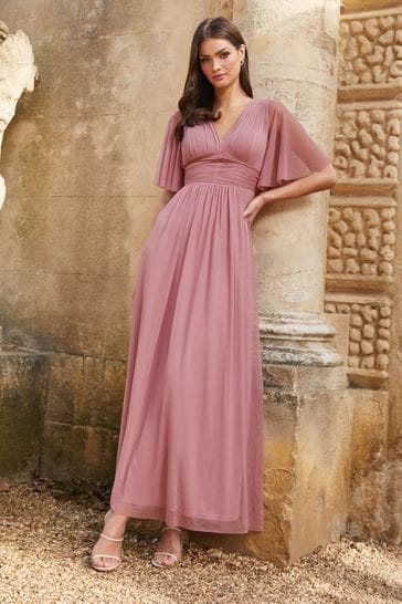 Lipsy Pink Empire Short Sleeve Bridesmaid Maxi Dress