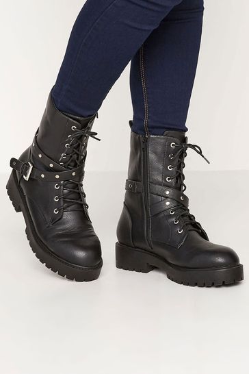 Yours Curve Black Extra Wide Fit Wide Fit Studded Strap Boot