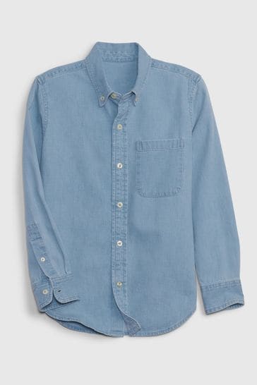 Blue button up dress shirt discount