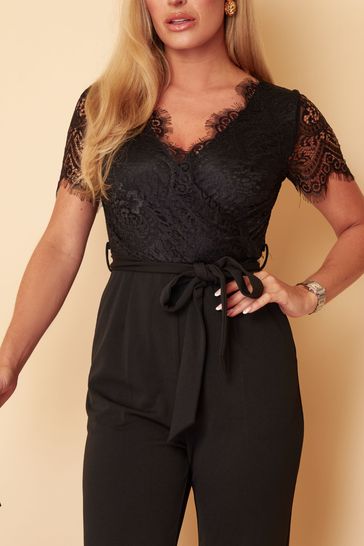 Petite black lace jumpsuit 2025