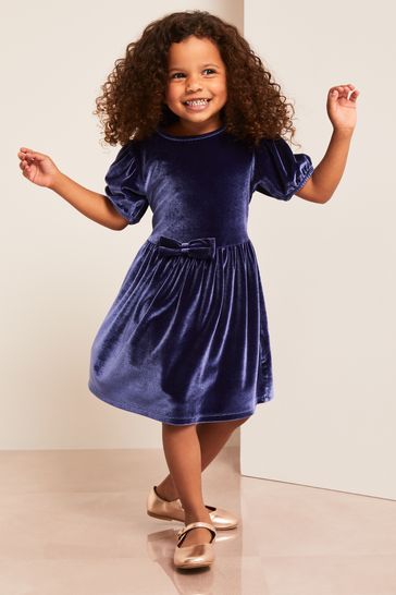Buy Lipsy Navy Blue Puff Sleeve Velvet Dress 0 6yrs from Next Ireland