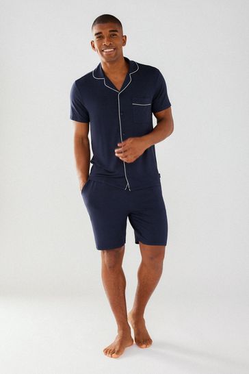 Chelsea Peers Blue Modal Button Up Short Pyjama Set
