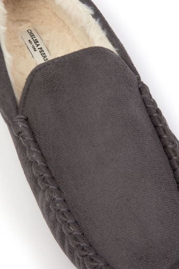 Chelsea Peers Grey Suedette Moccasin Slippers Men s