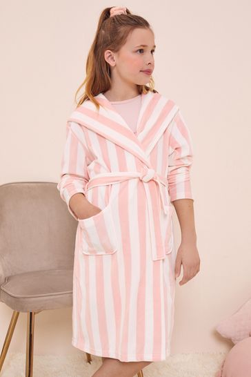 Lipsy Pink Stripe Velour Dressing Gown