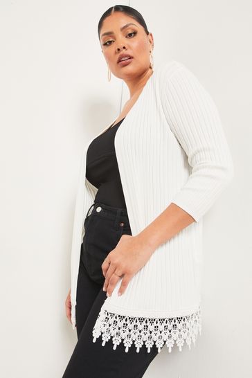 Lipsy White Curve Broderie Lace Cardigan