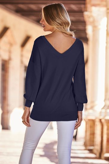 Blue fine outlet knit jumper