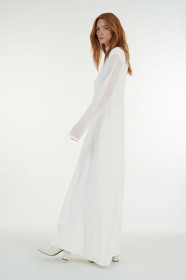 Long white mesh dress top