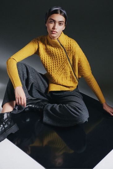 leem Yellow Asymmetric Knitted Sweater