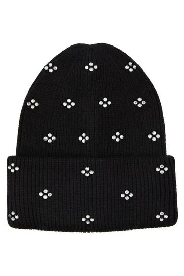 PIECES Black with Diamante Soft Cosy Hat