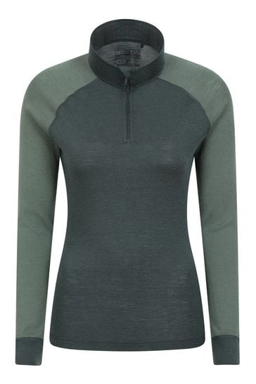 Mountain Warehouse Green Merino Zip Neck Thermal Top - Womens