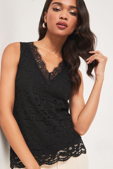 Lipsy Black Lace Lace V Neck Cami Vest Top