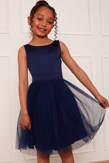 Buy Chi Chi London Navy Blue Satin Bodice Skater Tulle Dress Younger Girls from Next Denmark