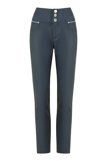Yumi Blue Wet Look Jegging With Zips
