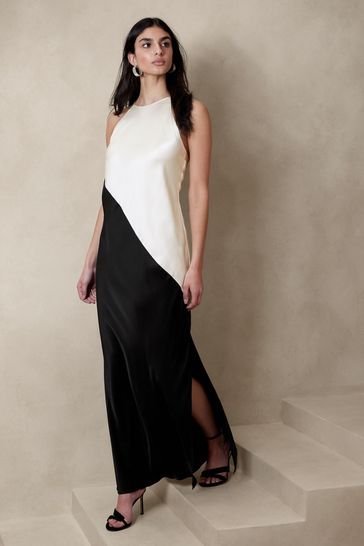 Banana Republic Black & White Sombra Silk Maxi Dress