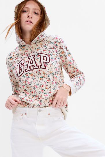 Gap White Floral Logo Hoodie