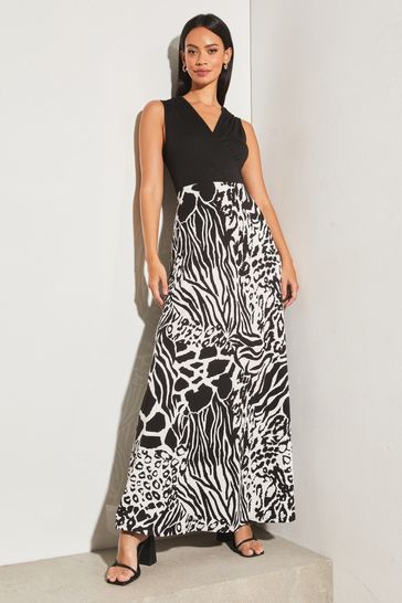 Buy Lipsy Black White Animal Printed Jersey 2 in 1 Maxi Dress from