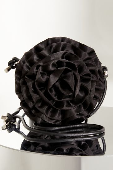 Buy Lipsy Black Satin Corsage Flower Bag from Next Luxembourg