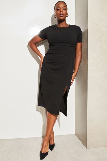 Lipsy Black Curve Cut Out Ruched Short Sleeve Bodycon Dress