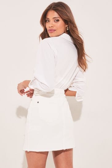 White distressed top mini skirt