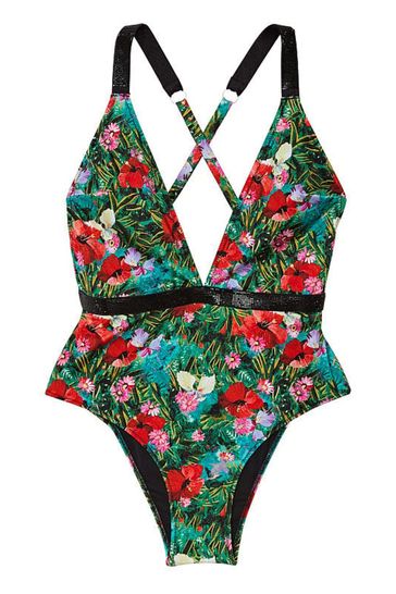 Buy Victoria s Secret Tropical Floral Black Shine Strap Plunge One