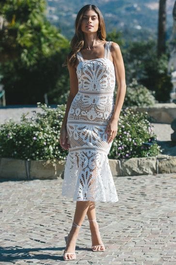Buy Lipsy White Light Nude Premium Lace Square Neck Midi Dress from Next  Lithuania