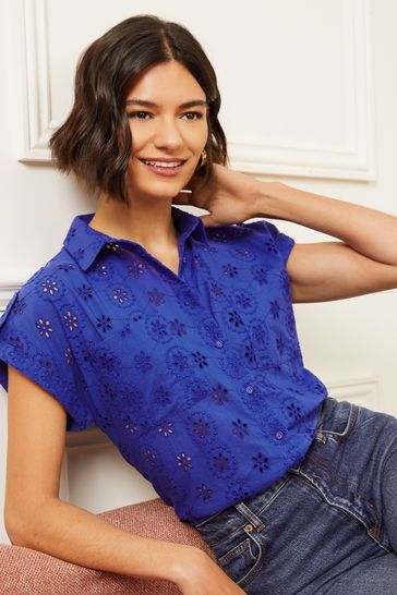 Blue short sleeve button up shop
