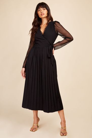 Buy Little Mistress Black Spot Mesh Midi Wrap Dress from Next