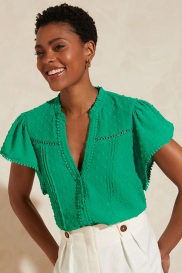 Buy Love u0026 Roses Dobby Ruffle V Neck Flutter Sleeve Blouse from Next USA