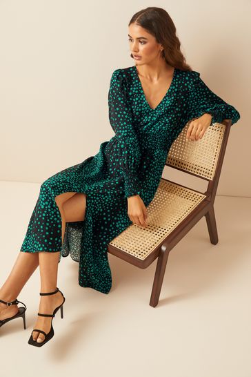 Green and black midi sales dress