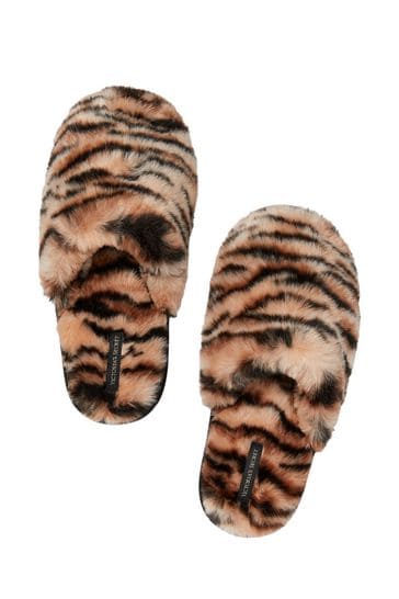 Buy Victoria s Secret Champagne Tiger Closed Toe Faux Fur Slipper