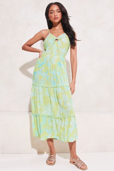 Lipsy Green Ring Detail Strappy Tiered Maxi Dress