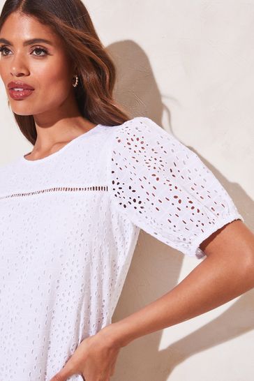 White broderie anglaise shift outlet dress