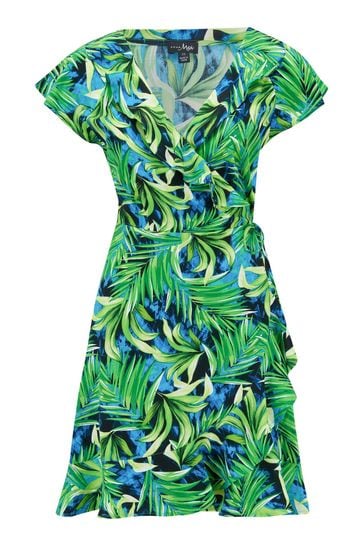 Buy Pour Moi Green Leaf Woven Ecovero Frill Wrap Dress from Next