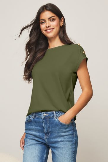 Lipsy Khaki Green Round Neck T-Shirt