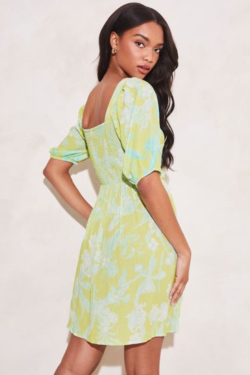 Buy Lipsy Green Twist Front Sweetheart Neck Puff Sleeve Mini Dress