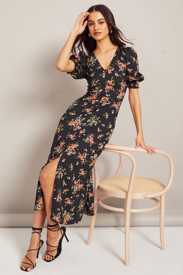 V neck short cheap sleeve midi dress