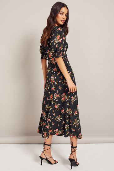V neck short sales sleeve midi dress