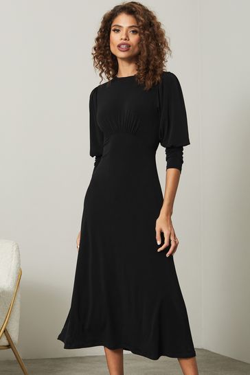 Lipsy Black Petite Jersey Long Puff Sleeve Midi Dress