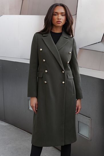 Lipsy Grey Double Breasted Longline Trench City Coat