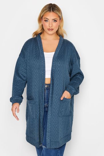 YOURS Plus Size Grey Cable Knit Maxi Cardigan
