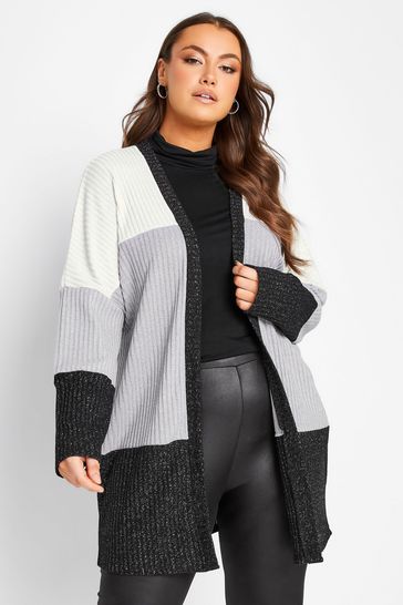 Yours Curve Grey Luxury Soft Touch Colour Block Ribbed Cardigan